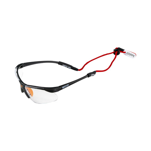 View of the GRIPPS® H10001 Safety Glasses Tether MKII applied to PPE safety glasses. 
